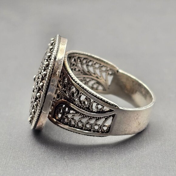 DGS Sterling Silver Ornate Filigree Signet Ring Size 10 Round Front 8.17g Turkey - Picture 2 of 10